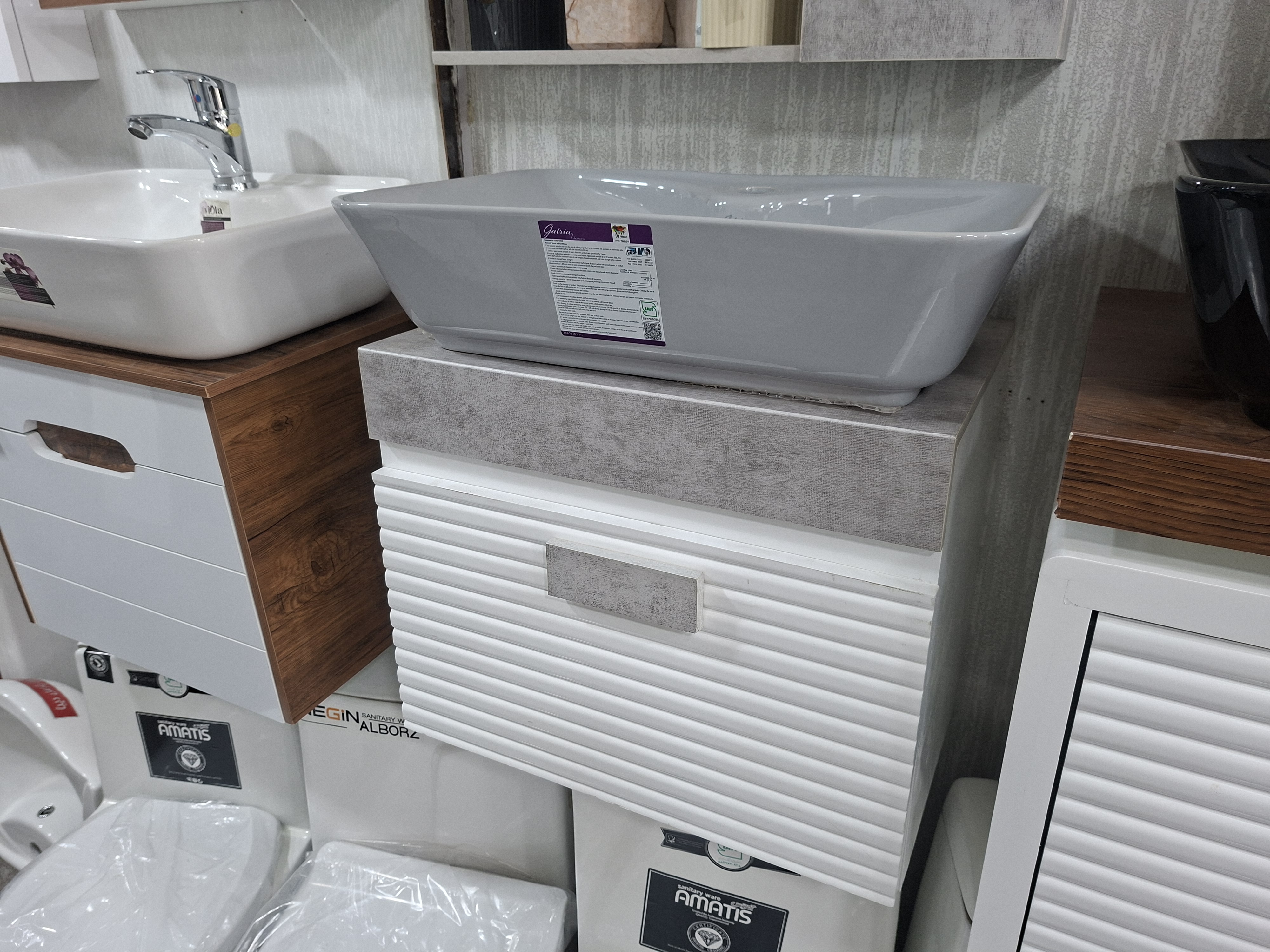 روشویی کابینتی pvcضدابرنگ سفید طوسی