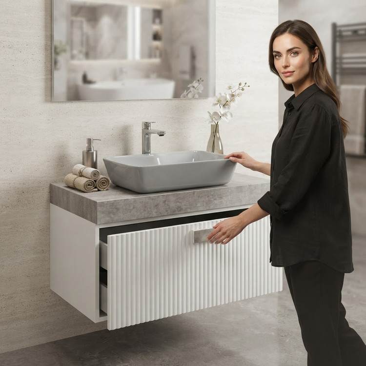روشویی کابینتی pvcضدابرنگ سفید طوسی